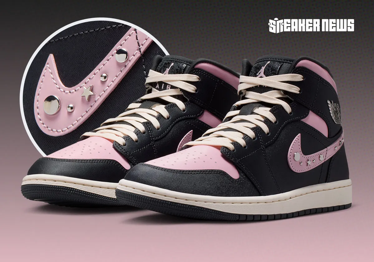 The Air Jordan 1 Mid “Iced Carmine” Embeds Charms In Its Swoosh